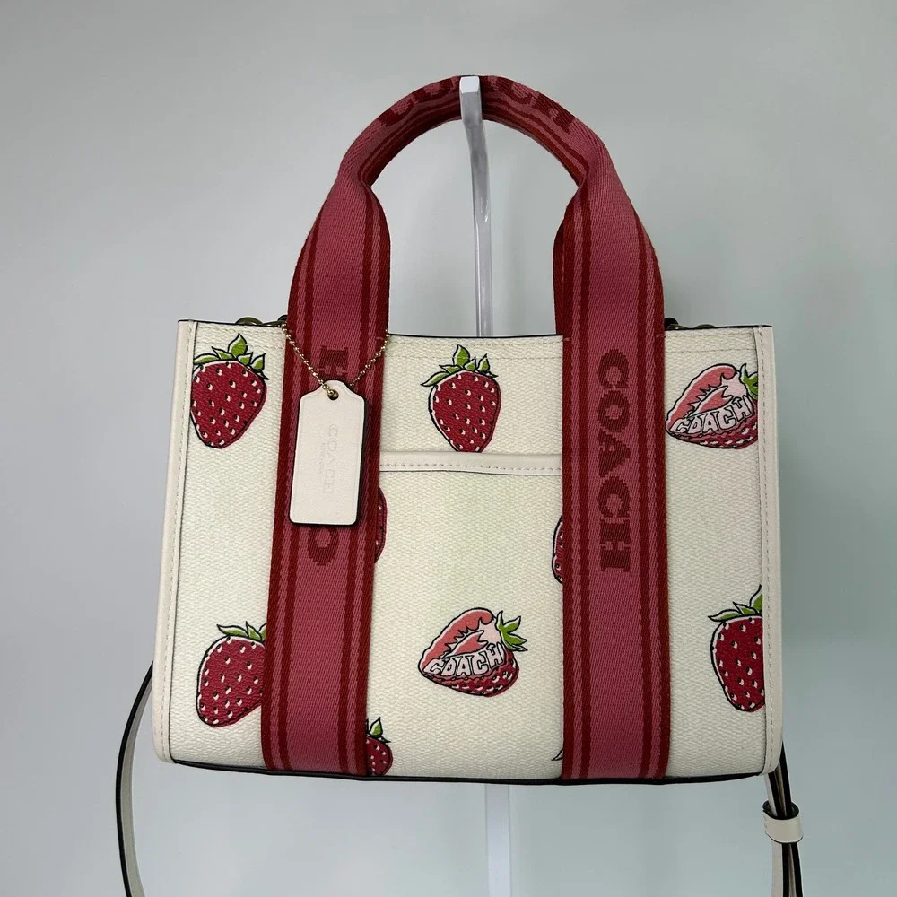 Coach Smith Tote 24 Chalk Strawberry Print Coated Canvas Bag Excellent